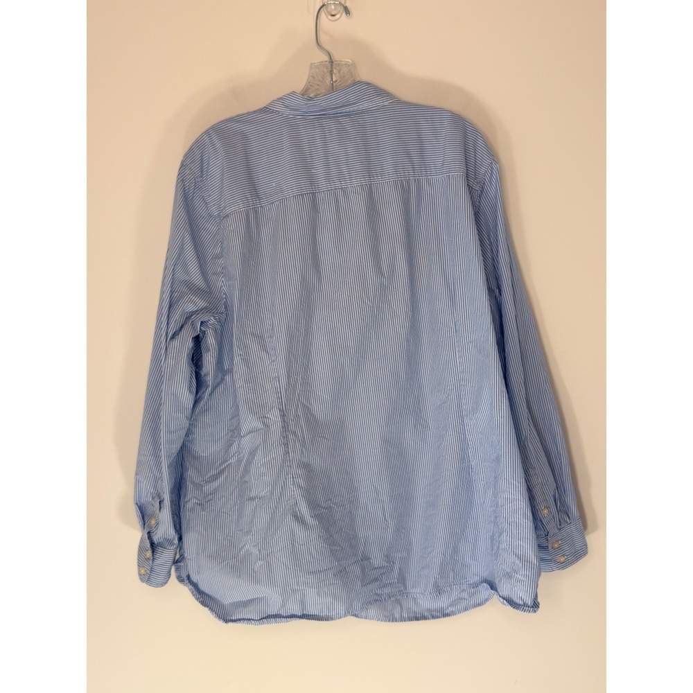 Talbots Woman Striped Button Down Blouse Shirt Floral Embroidered Blue White 3X - Picture 10 of 13